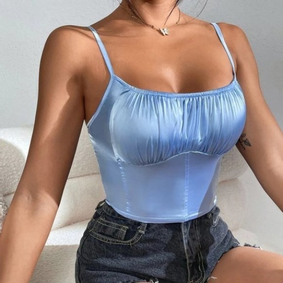 . Tops - Contemporary Blue Ruched Bust Cami Top